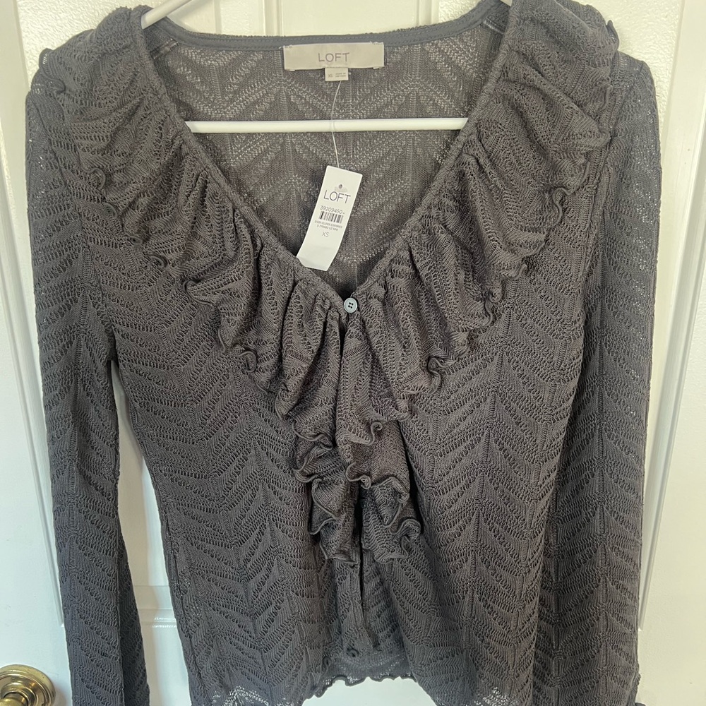 LOFT Charcoal Ruffled Blouse - Picture 1 of 4